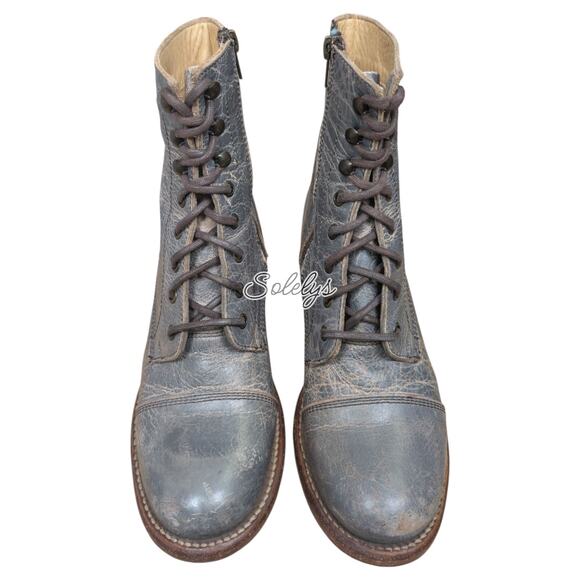 Bed Stu Judgement Distressed Leather Ankle 2" Lace Up Heeled Bootie Womens 8.5 - Picture 3 of 11